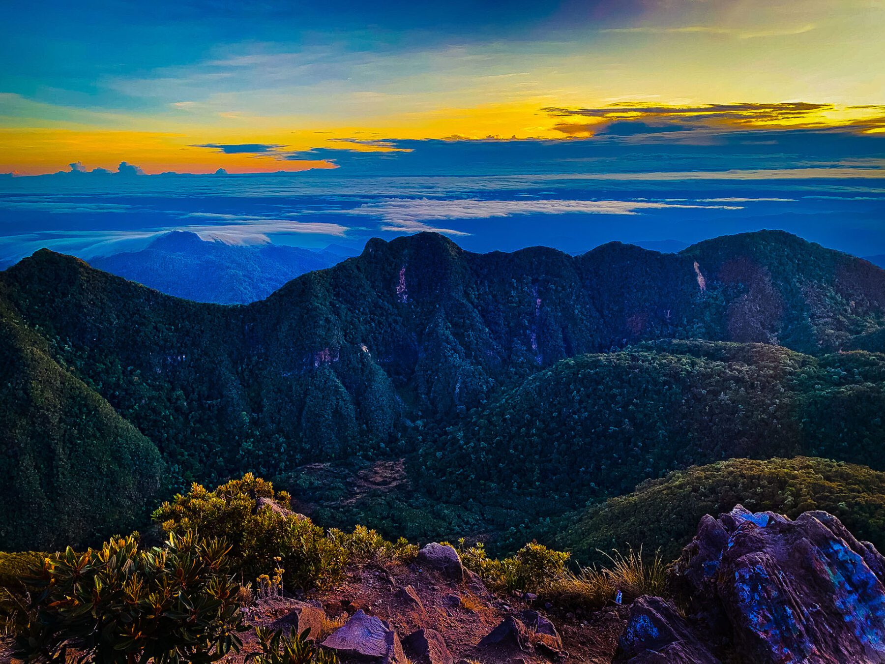 A view of the Panama mountains at sunset.